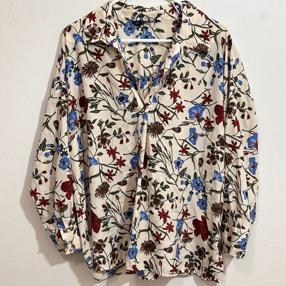 Zara Tops - #104 Zara Floral Beige Blouse
